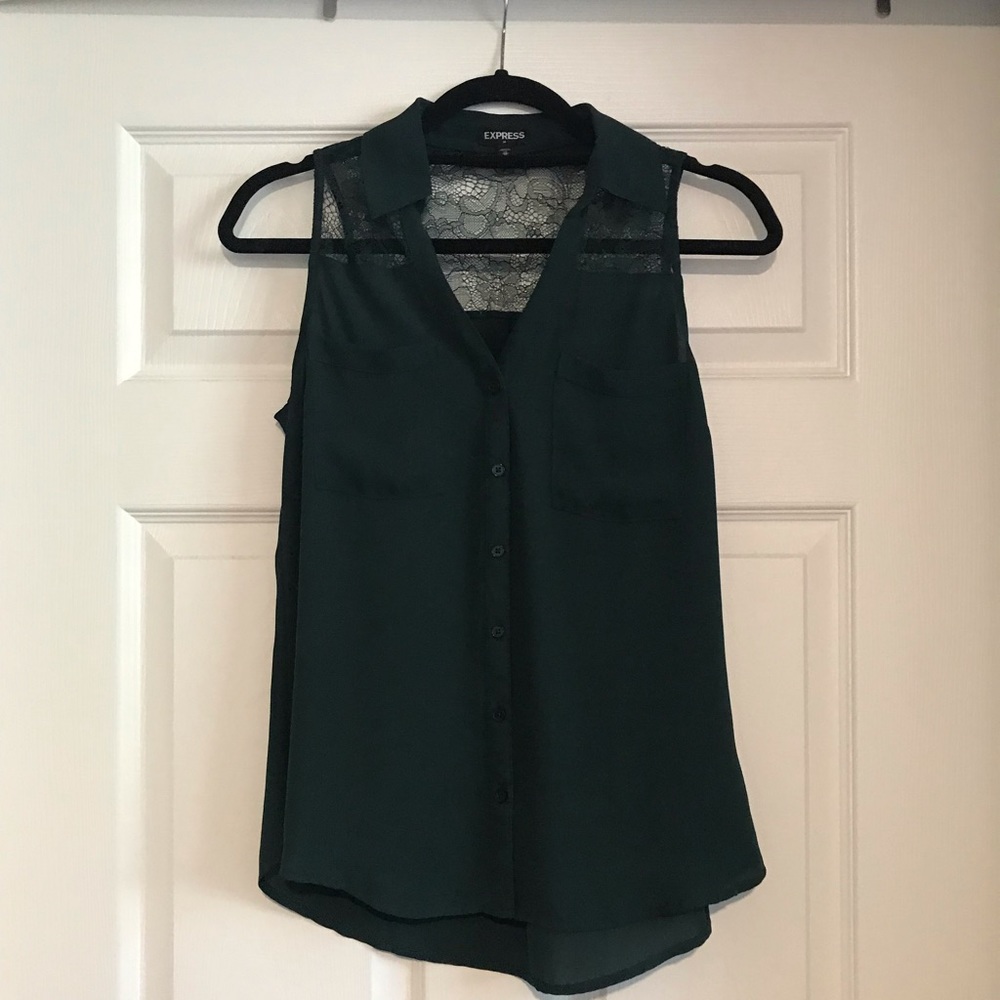 Express Portfolio Lace Detail Sleeveless Button up Shirt